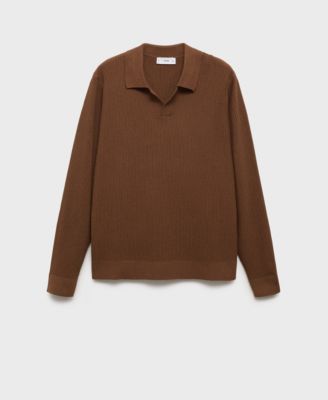 Men's Cotton-Blend Ribbed Polo Sweater