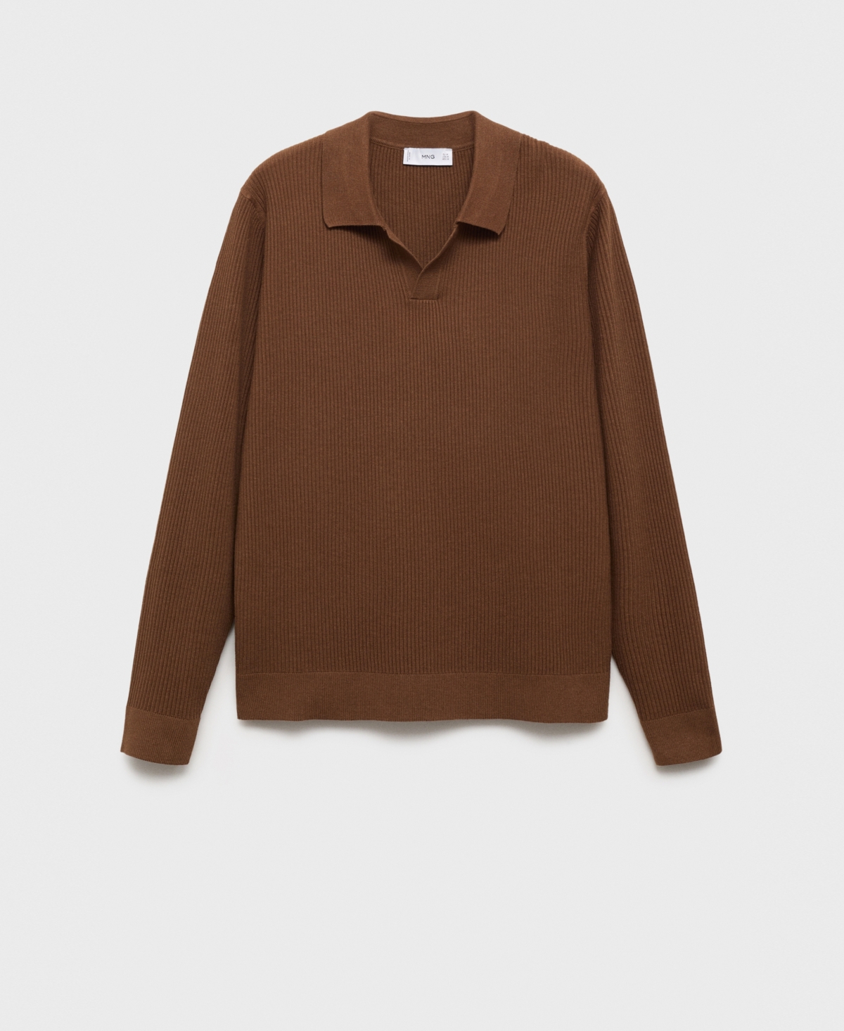 Mango Johnny Collar Rib Polo Sweater In Brown