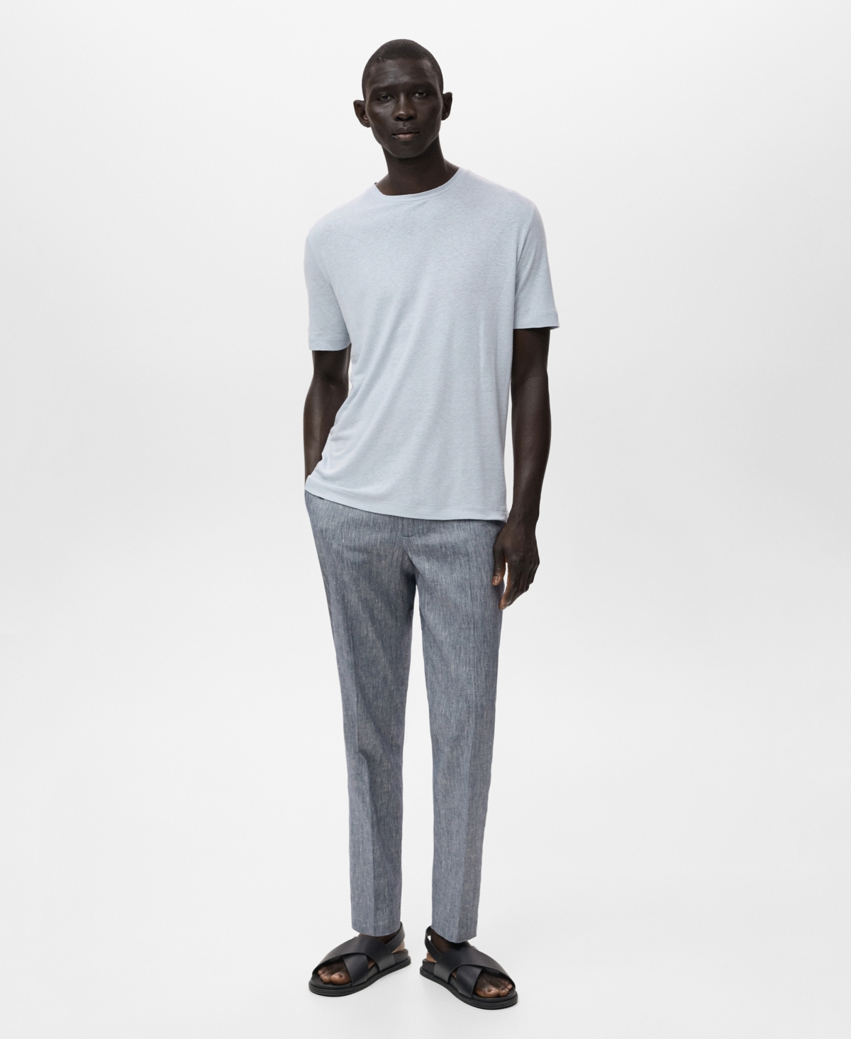 Mango Slim Fit Linen Blend T-shirt In Green