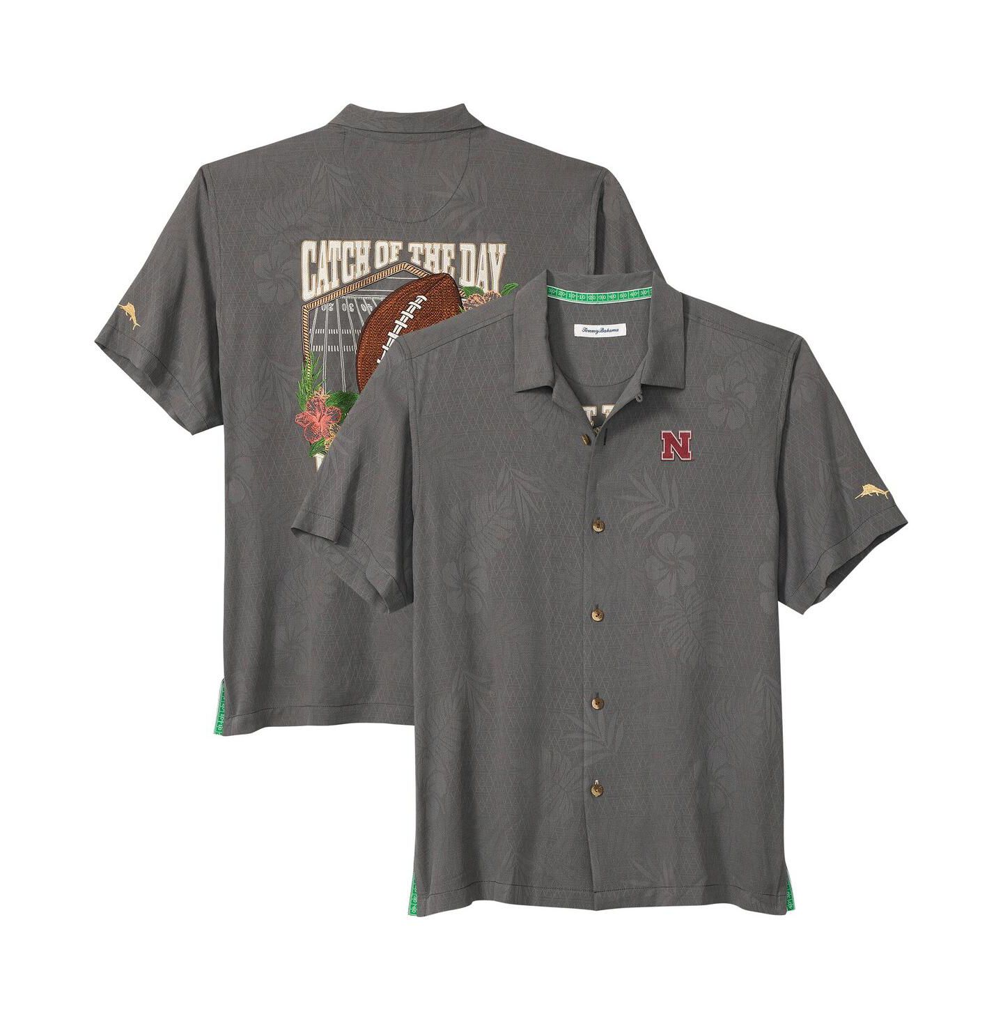 Мужская рубашка Tommy Bahama Gray Nebraska Huskers Catch of the Day Camp IslandZone Button-Up — фото 1