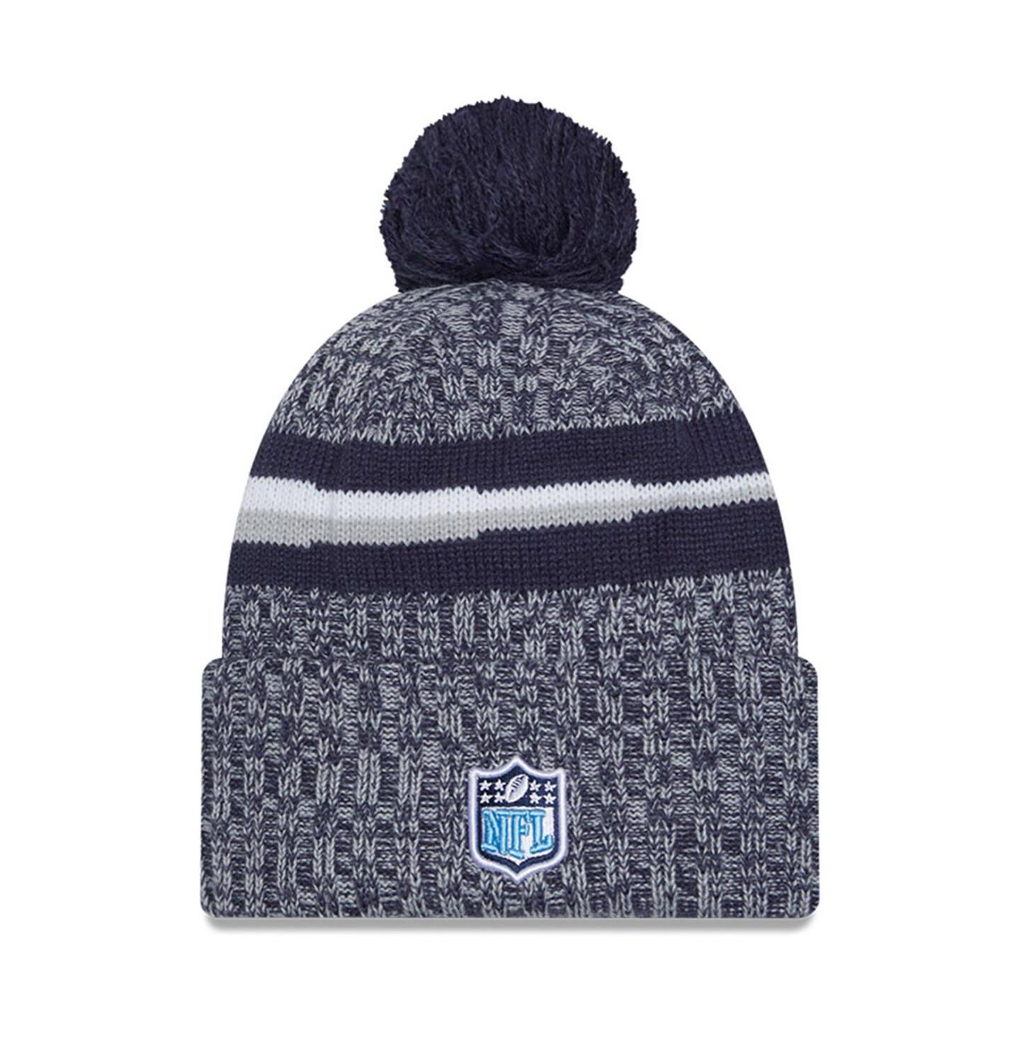 Мужская шапка New Era Navy Tennessee Titans 2023 Sideline Pom with Cuffed Knit Hat — фото 2