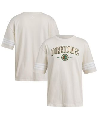 adidas - Women's Cream Miami Hurricanes Fashion Three-Stripes Oversized T-Shirt