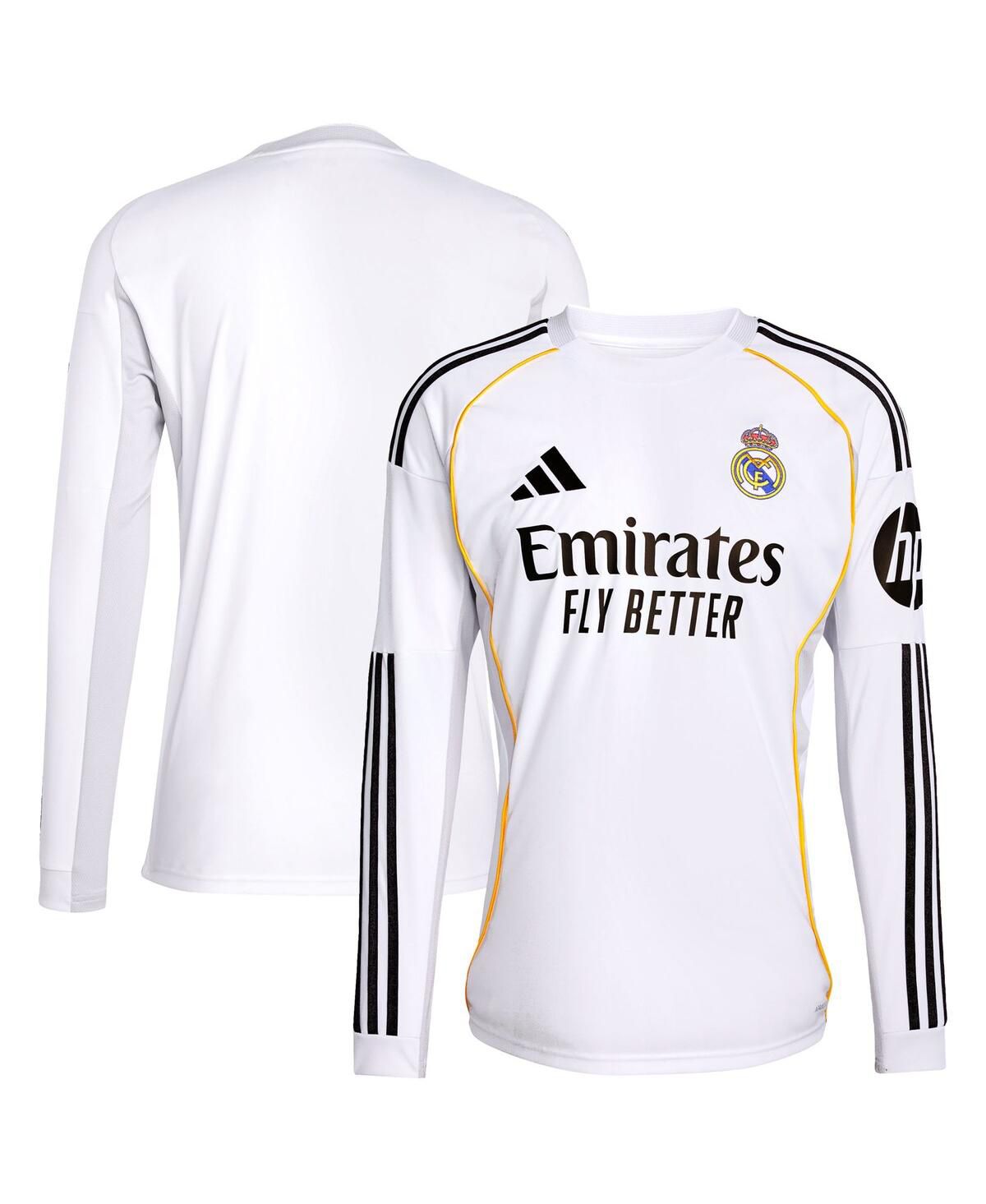 Мужская белая домашняя футболка Real Madrid 2025/26, реплика с длинным рукавом