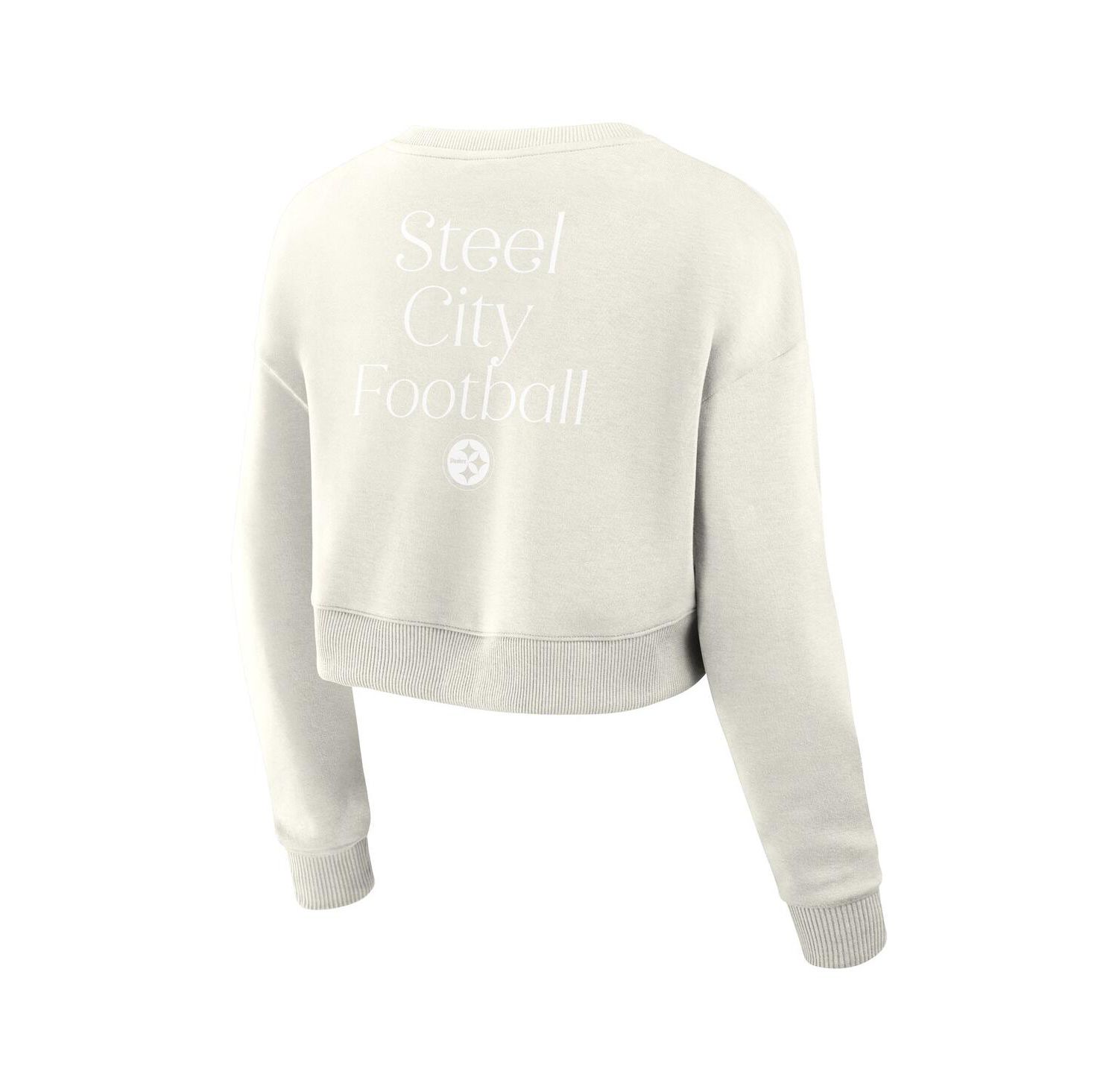 Women's Cream Pittsburgh Steelers Studio Tri-Blend Cropped Pullover Sweatshirt