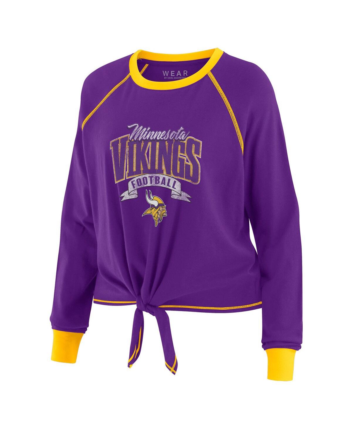 Wear By Erin Andrews Women's Purple/gold Minnesota Vikings Tie-front Long Sleeve Top In Purple