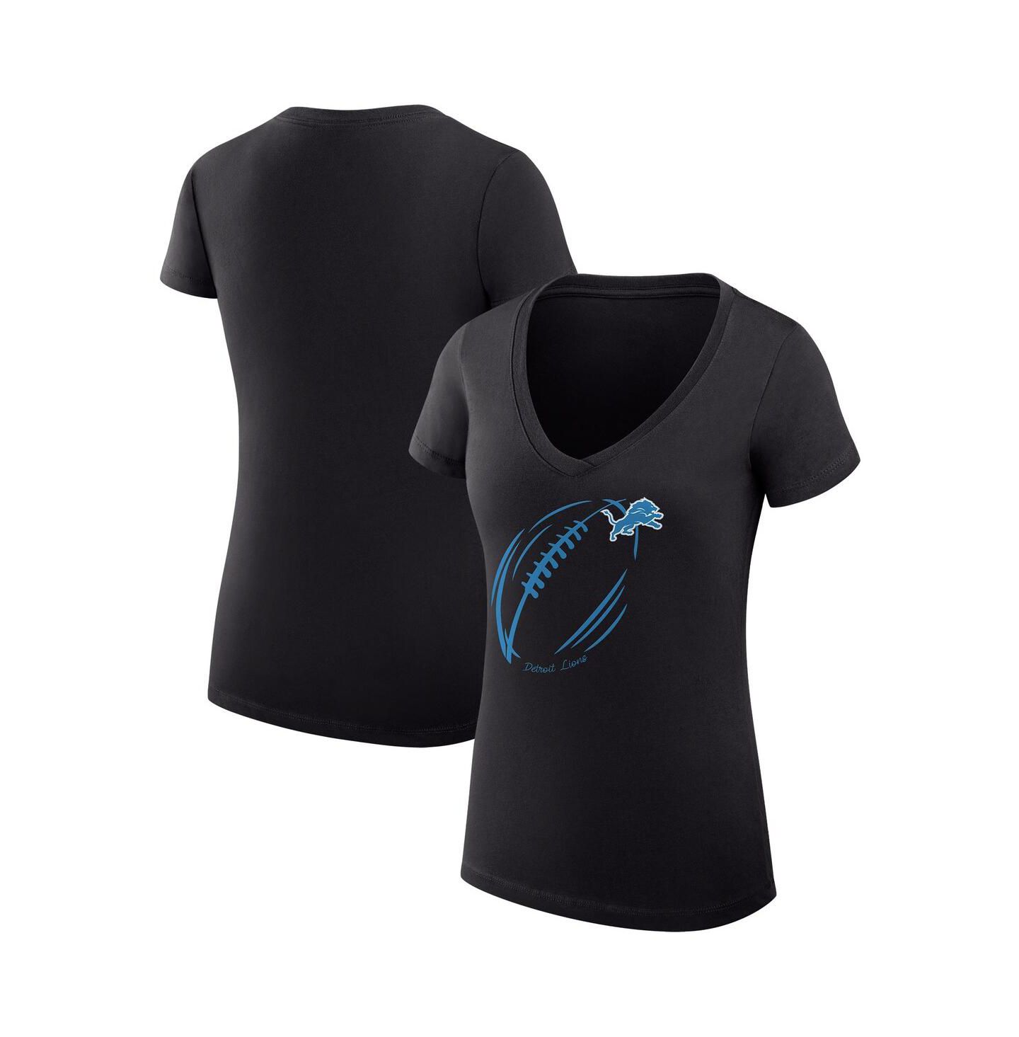 Женская футболка G-III 4Her by Carl Banks Black Detroit Lions Super-Slim Fit Lightweight Subtle Football V-Neck — фото 1