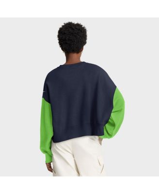 Women's College Navy Seattle Seahawks Oversized Color Block Pullover Sweatshirt