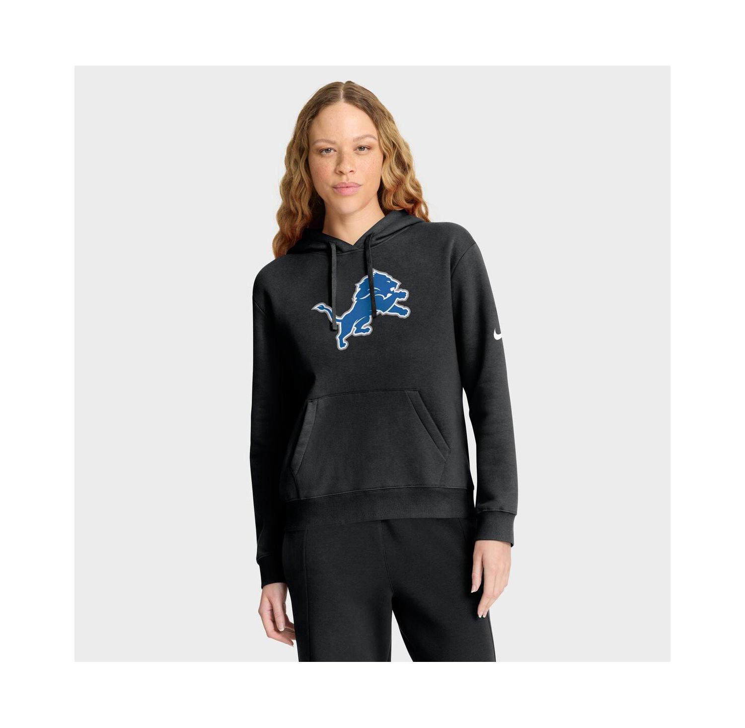 Women's Black Detroit Lions Club Fleece Pullover Hoodie