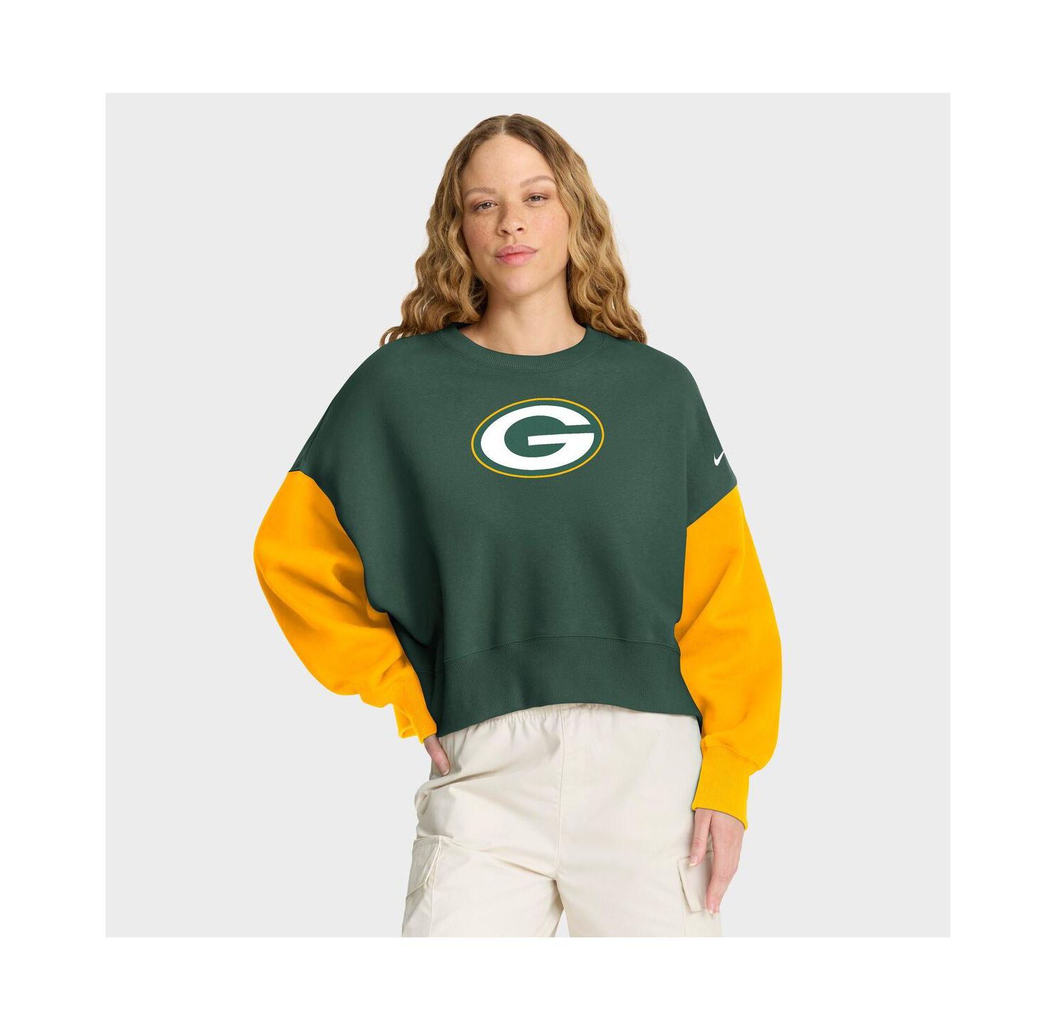 Women's Green Green Bay Packers Oversized Color Block Pullover Sweatshirt