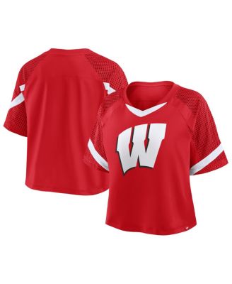 Fanatics - Women's Red Wisconsin Badgers Oversized Raglan V-Neck Fashion Jersey