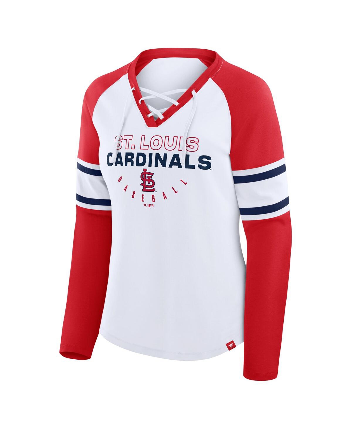 Fanatics Women's White/red St. Louis Cardinals Blitz Package Raglan Lace-up V-neck Long Sleeve T-shirt In Multi