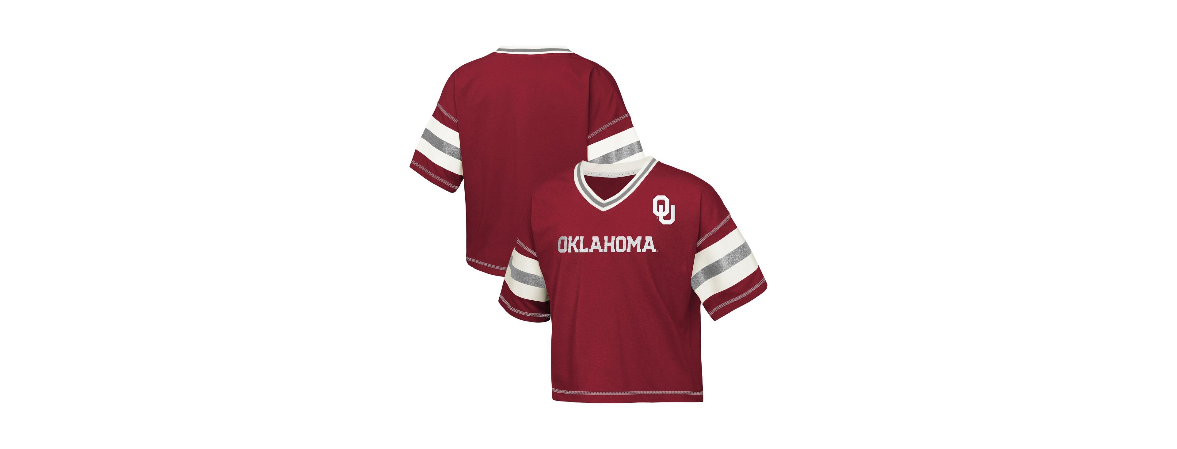 Outerstuff Big Girls Crimson Oklahoma Sooners Gridiron Jersey V-Neck T-Shirt