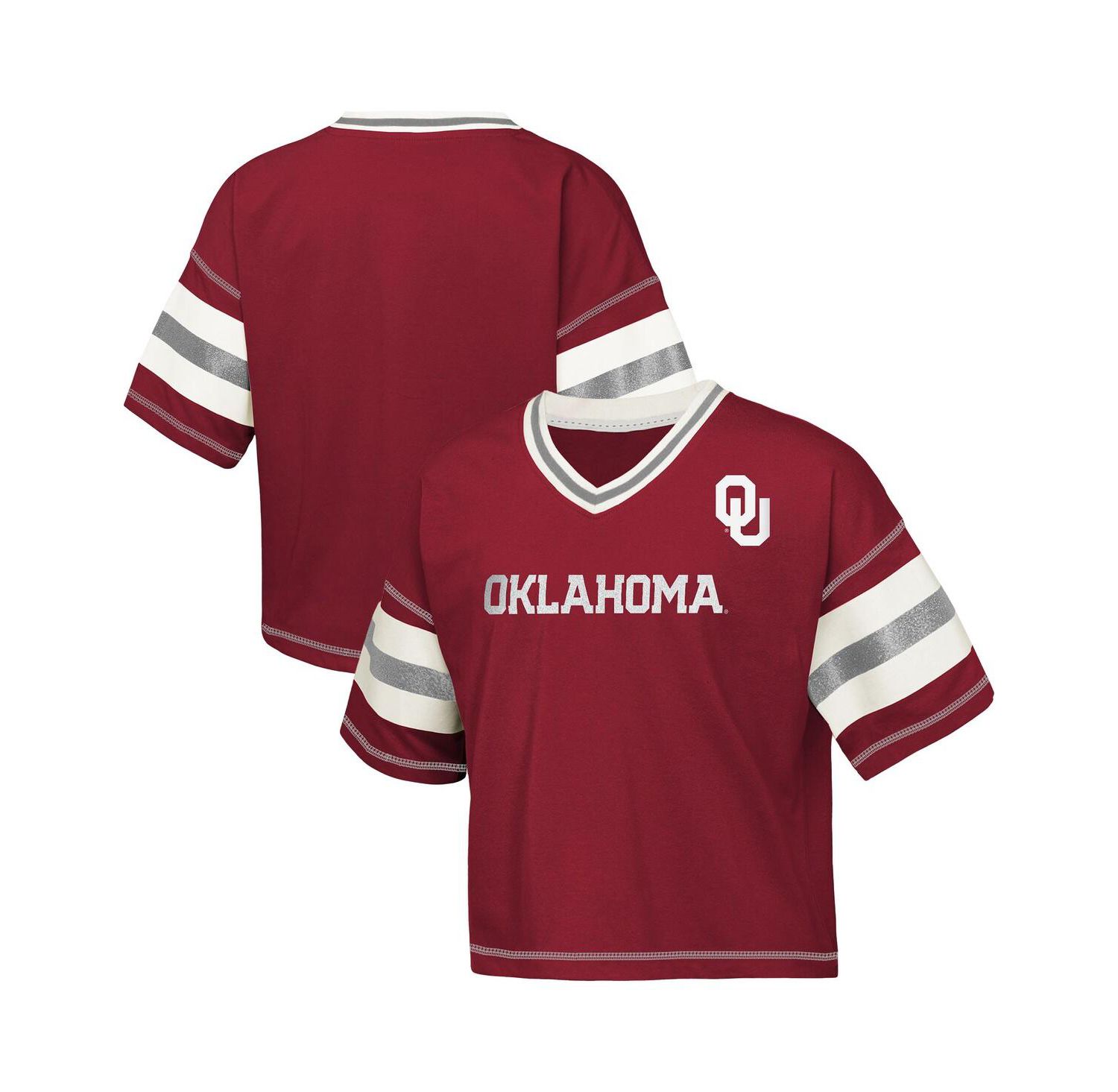 Big Girls Crimson Oklahoma Sooners Gridiron Jersey V-Neck T-Shirt