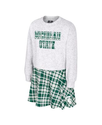 Big Girls 2-Piece White Michigan State Spartans Marceline Plaid Skirt and Top Set