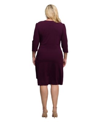 Plus Size Solid Color V Neck Faux Wrap Dress