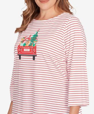 Plus Size Christmas Truck Striped Knit Top