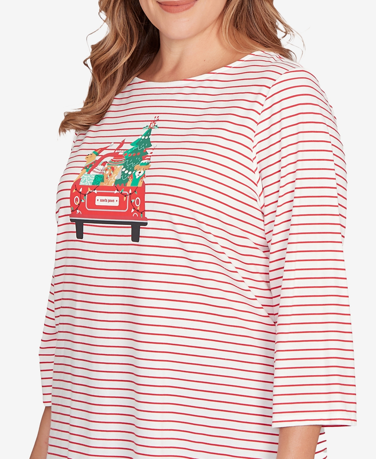Ruby Rd. Plus Christmas Truck Striped Knit Top