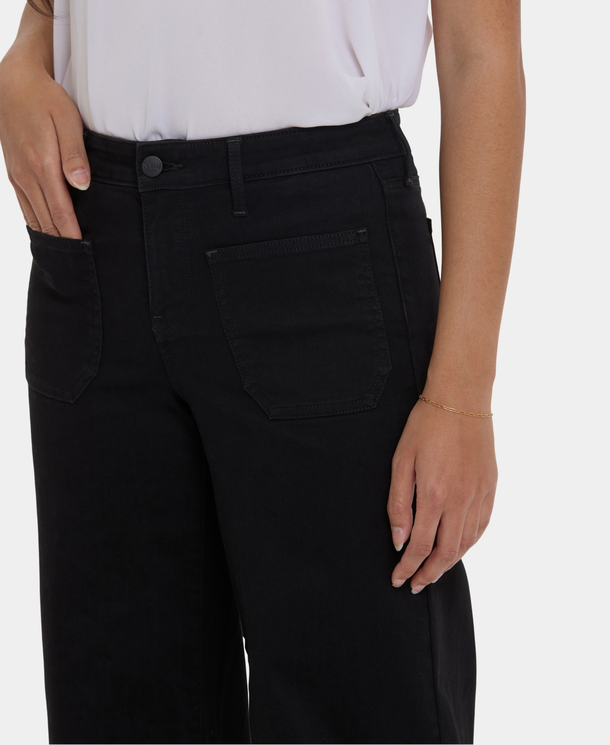 Nydj Teresa High Waist Wide Leg Jeans With Patch Pockets In Black