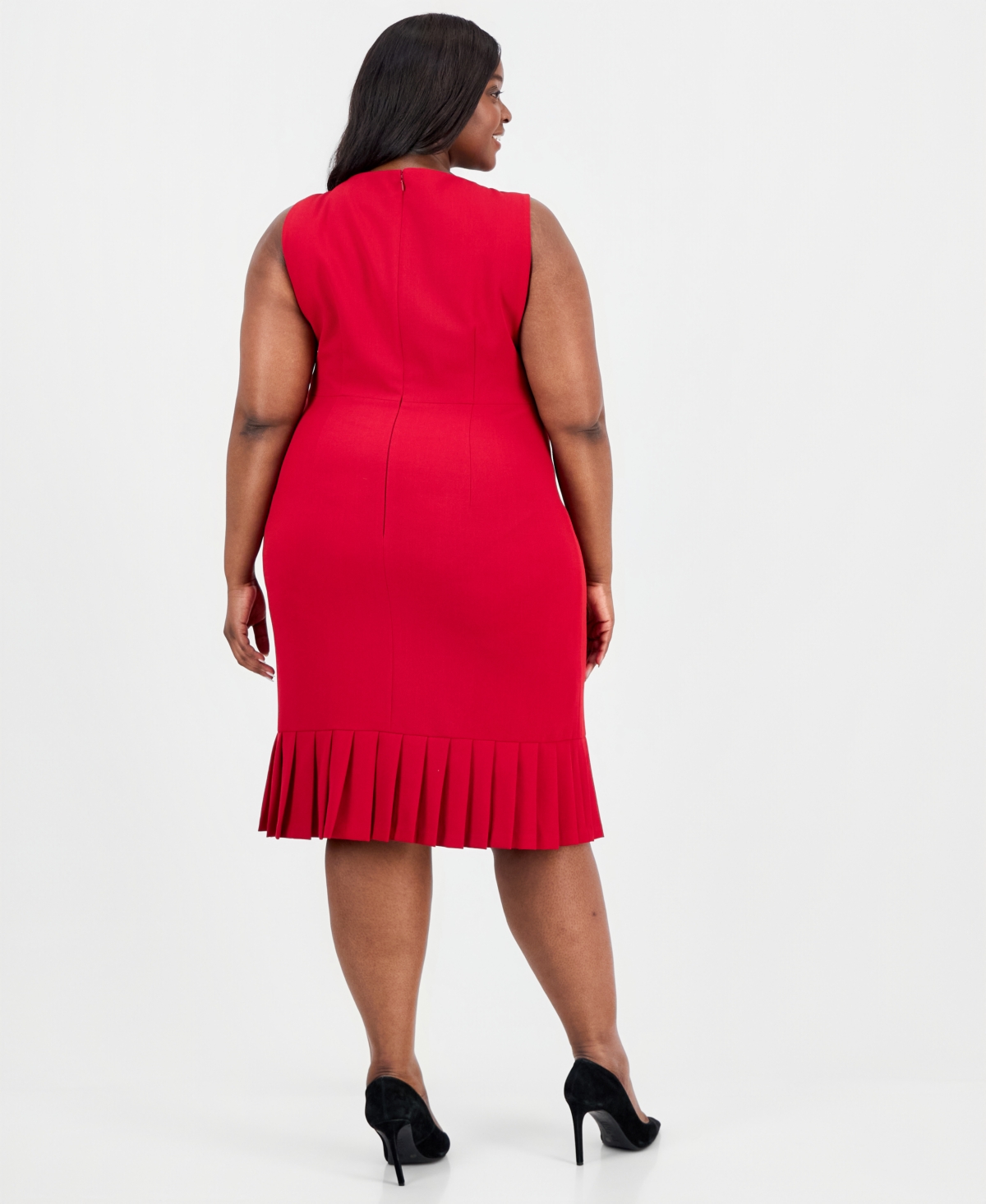 Kasper Plus Size Sleeveless Pleated-hem Sheath Dress In Red