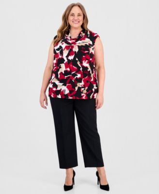 Plus Size Printed Cap-Sleeve Cowlneck Top