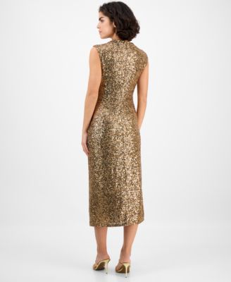Women's Drape-Neck Sleeveless Sequin Dress