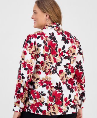 Plus Size Printed Satin V-Neck Top