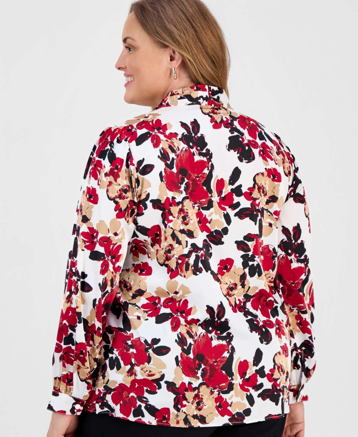 Kasper Plus Printed Satin V-Neck Top