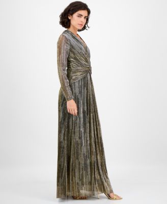 Women's Foil Knot-Front Long-Sleeve Dress