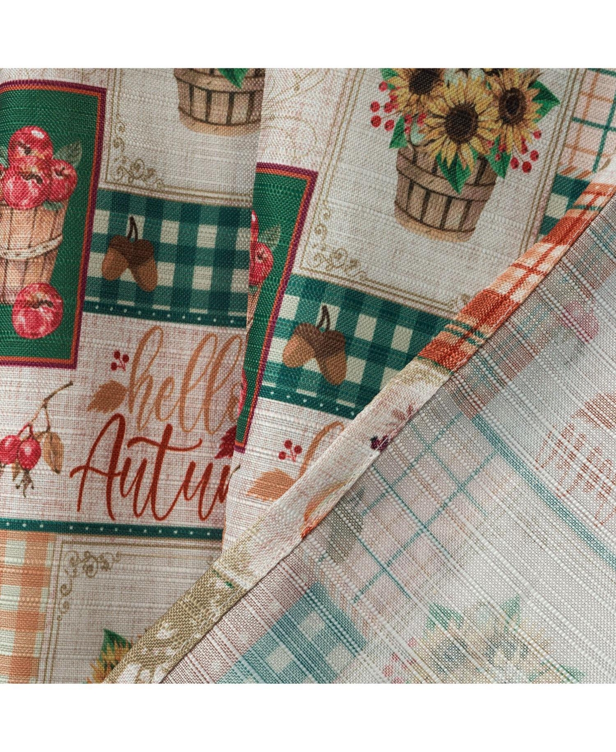 Kate Aurora Country Farmhouse Autumn Harvest Plaid Sunflowers & Pumpkins Rod Pocket Cafe Kitchen Curtain Tier Valance Set