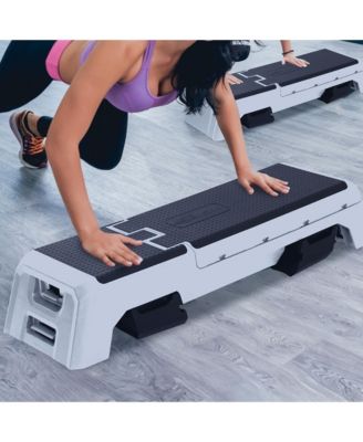 Adjustable Stepper, Fitness Aerobic Deck w/Storage Compartment, Silver