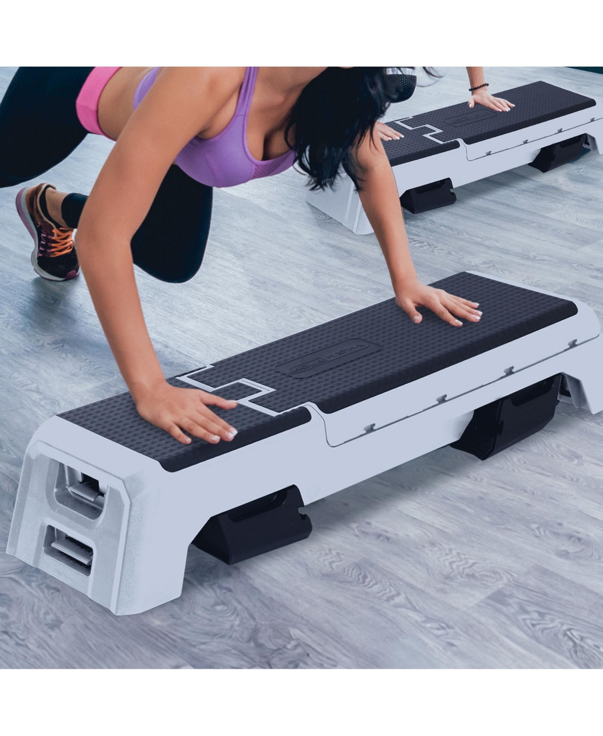 HolaHatha Adjustable Stepper, Fitness Aerobic Deck w/Storage Compartment, Silver