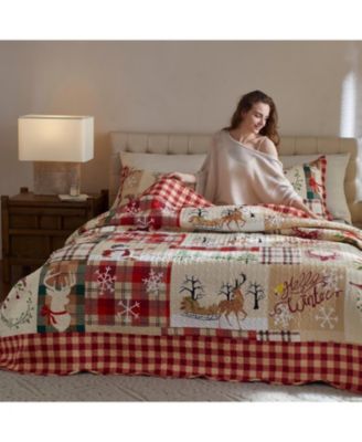 Christmas Rustic Cabin Lodge Quilt Bedspread Set, Queen