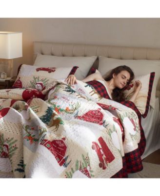 Christmas Snowman Reversible 3-Pc. Quilt Bedspread Set, King