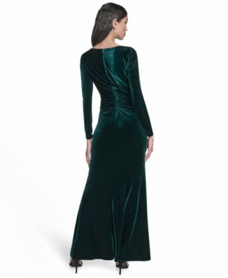 Petite Side Ruched Velvet Long Sleeve Gown