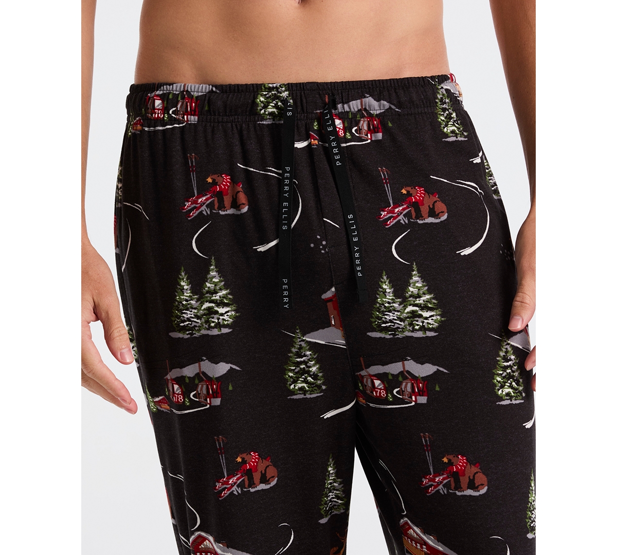 Perry Ellis Portfolio Men's Deluxe Touch Snow Day Print Pajama Pants In Black