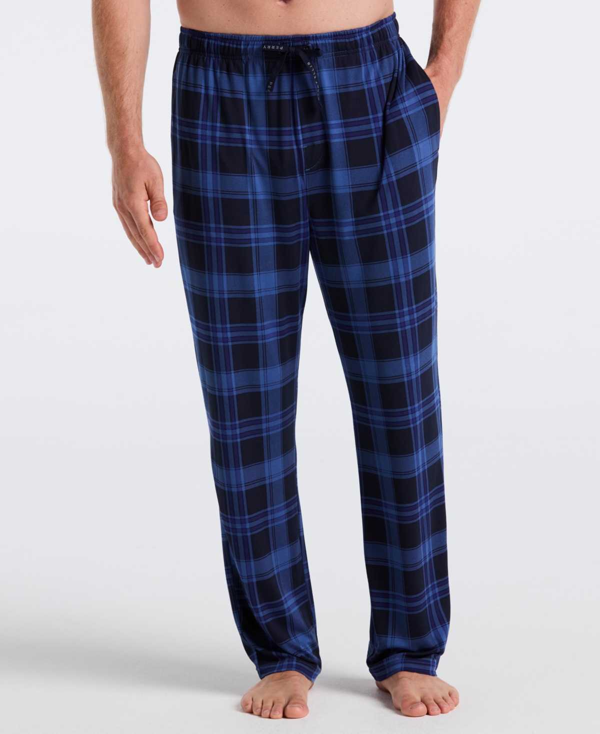 Perry Ellis Portfolio Men's Deluxe Touch Plaid Print Pajama Pants In Blue