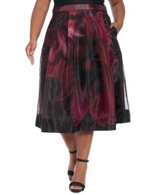 Muse - Plus Size Pleated Organza Midi Skirt