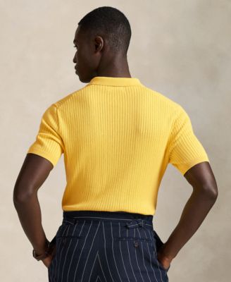Men's Rib-Knit Cotton Polo-Collar Sweater