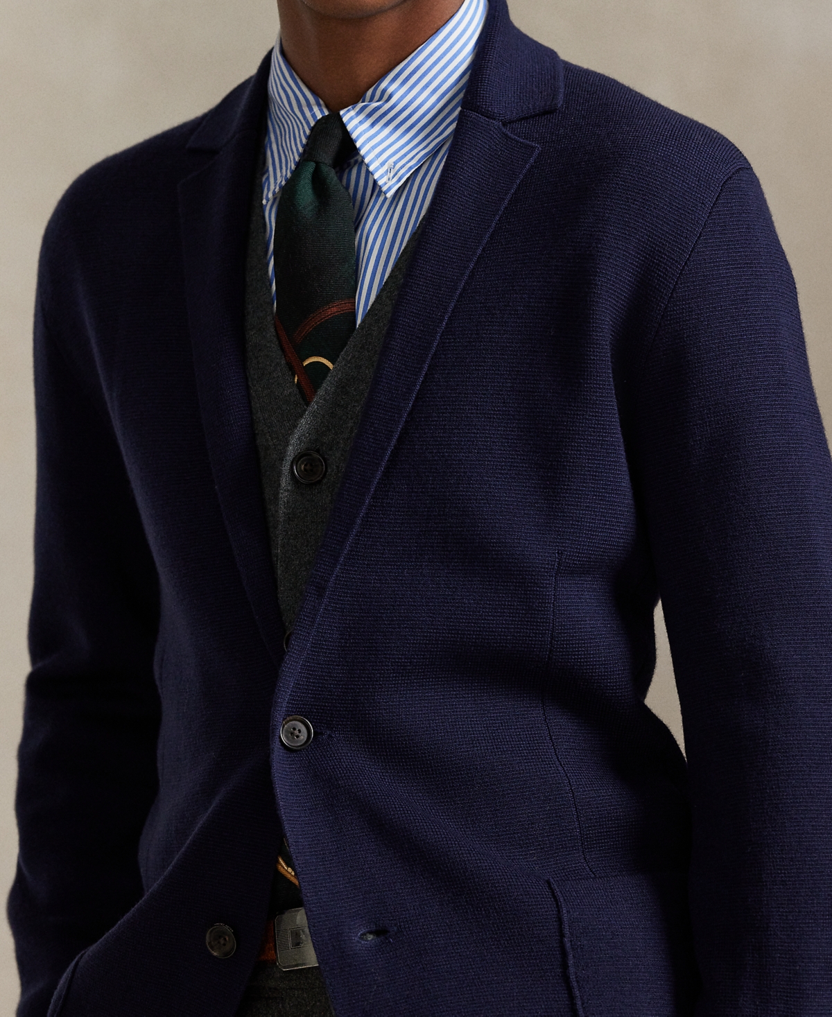 Polo Ralph Lauren Men's Merino Long Sleeve Blazer Cardigan In Blue