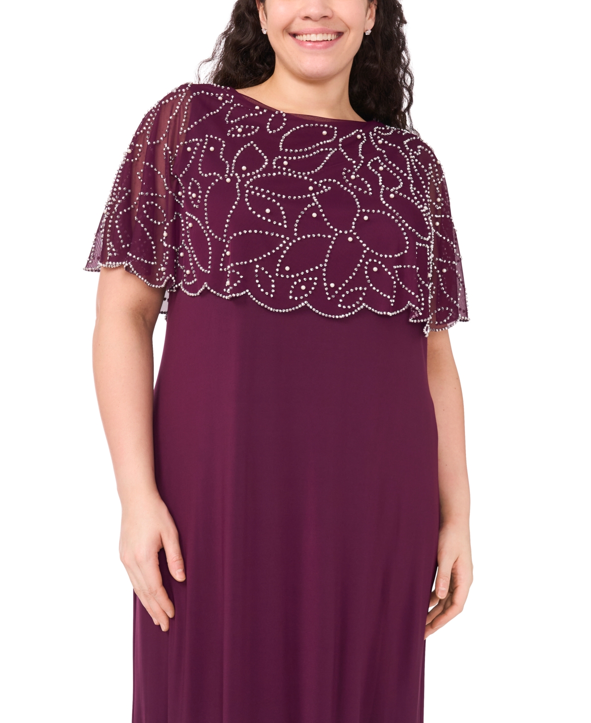 Msk Plus Round Neck Beaded Cape Maxi Dress