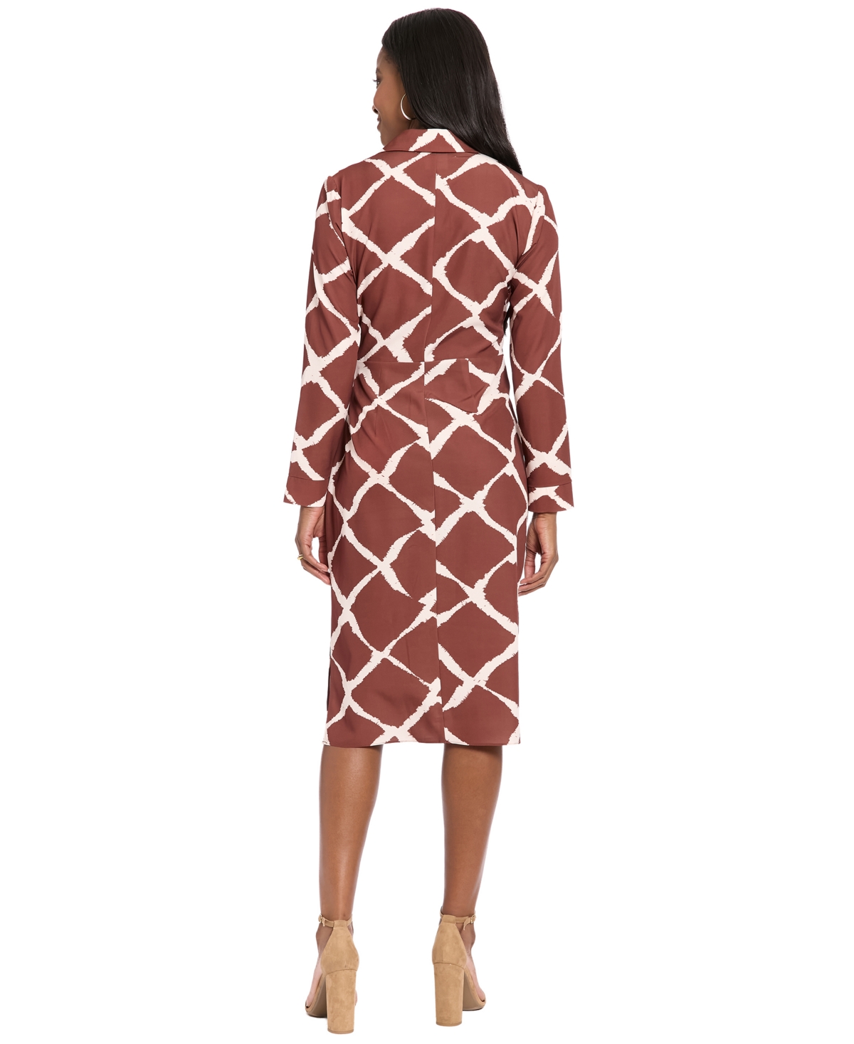 London Times Petite Long-sleeve Sarong Skirt Midi Dress In Multi
