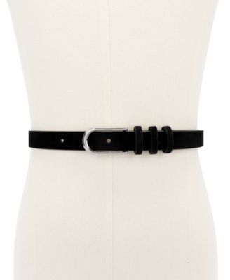 Silver-Tone Buckle Leather Belt