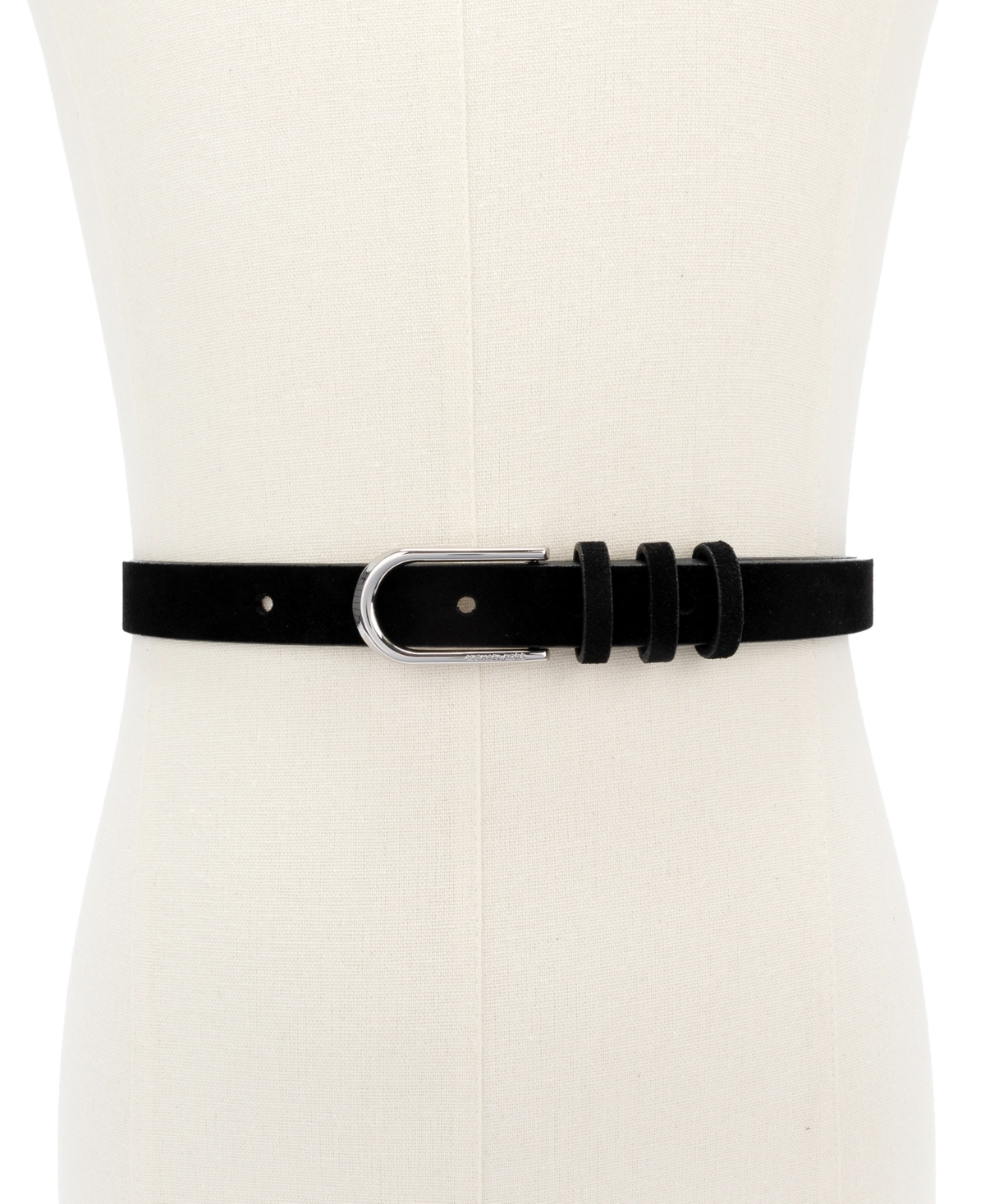 Michael Kors Silver-tone Buckle Leather Belt In Black