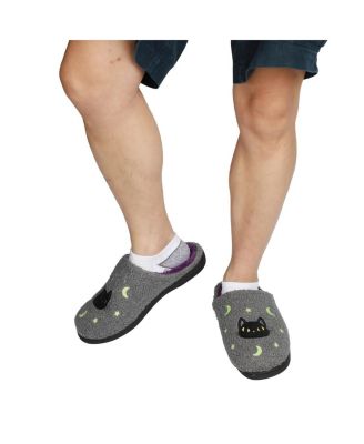 Men's Halloween Black Cat Glow Slippers - M