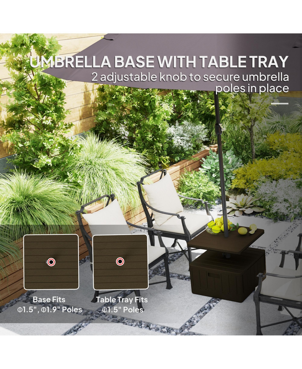 Outsunny Patio Umbrella Base with Table, Weighted Umbrella Sd,
