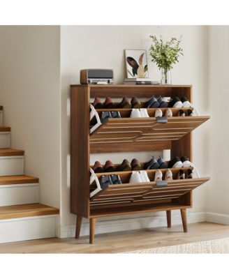 31.5" Modern Walnut Shoe Cabinet with Flip Drawers