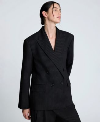 Women's Pinstripe Double-Breasted Boyfriend Jacket