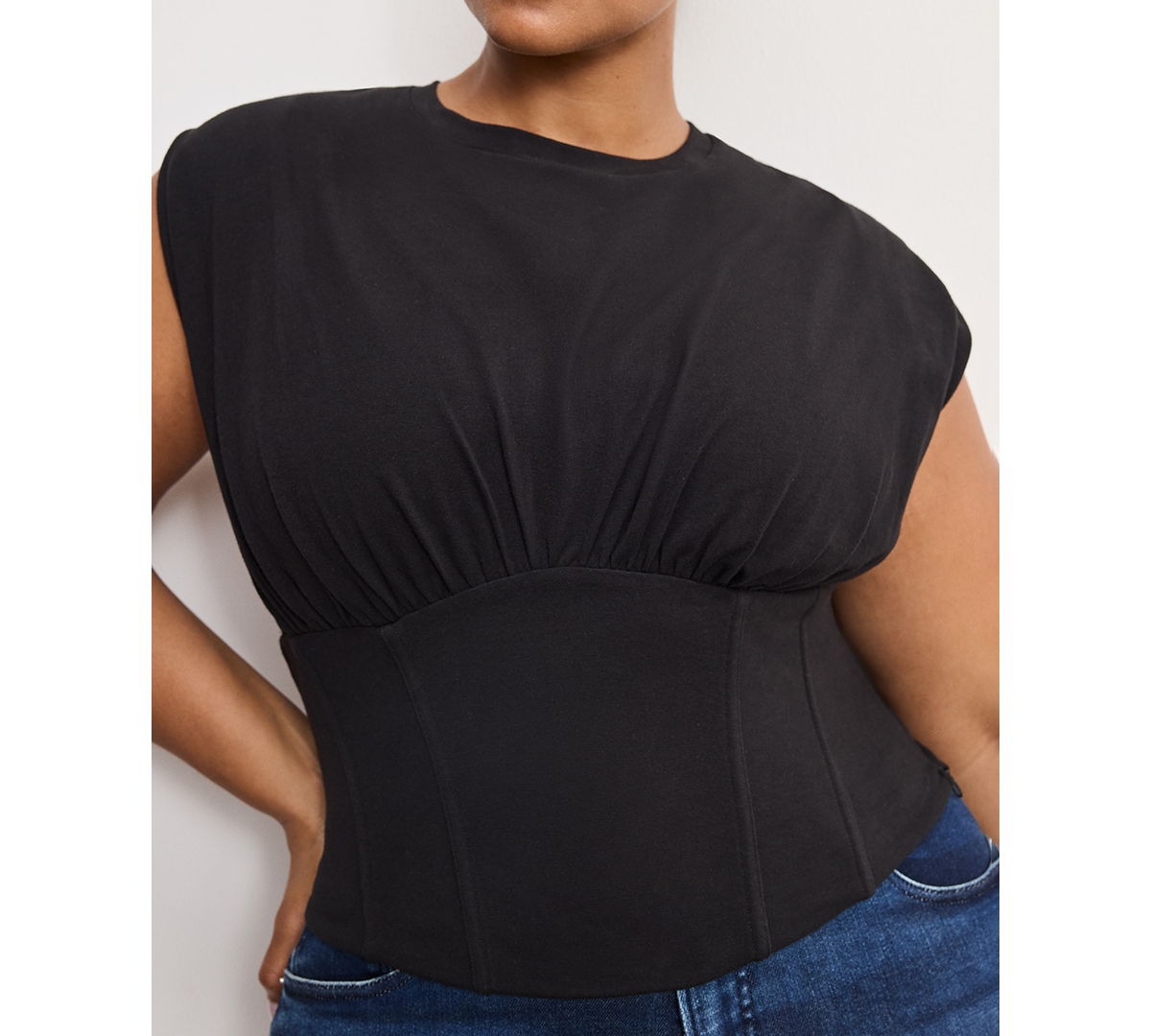 Good American Stretch-cotton Corset Top In Black