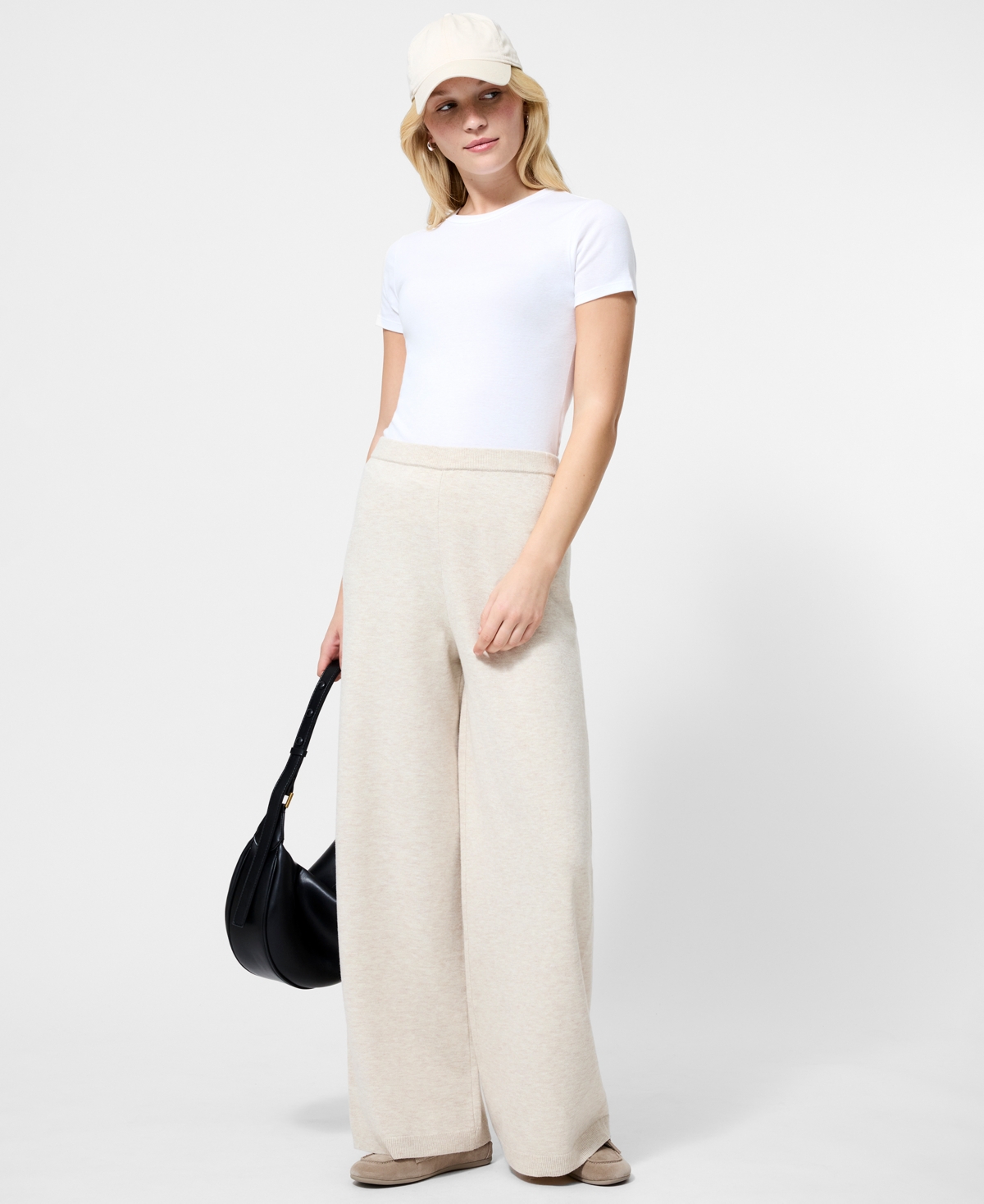 French Connection Marley Knit Wide Leg Pants In White