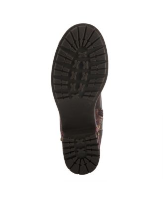 L Artiste Women s MARTY-MET Lace-Up Floral Metallic Boots with Faux Snakeskin Texture and Embossed Heel